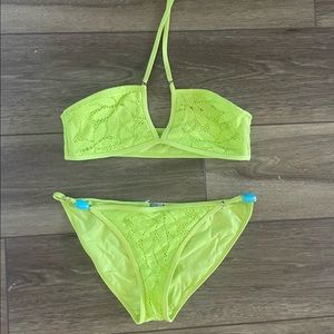 aerie neon green bikini top and bottoms